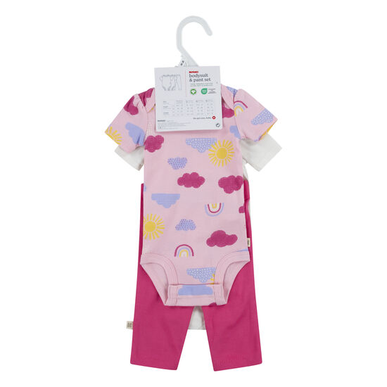 Conjunto 2 Bodies y Pantalón Niña Rosado Nuboso 9m